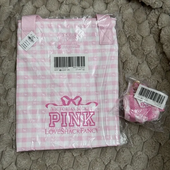 NWT💗SET💗Victoria’s Secret PINK x LOVESHACKFANCY Large TOTE& Mini Duffle Keychain - Picture 6 of 12